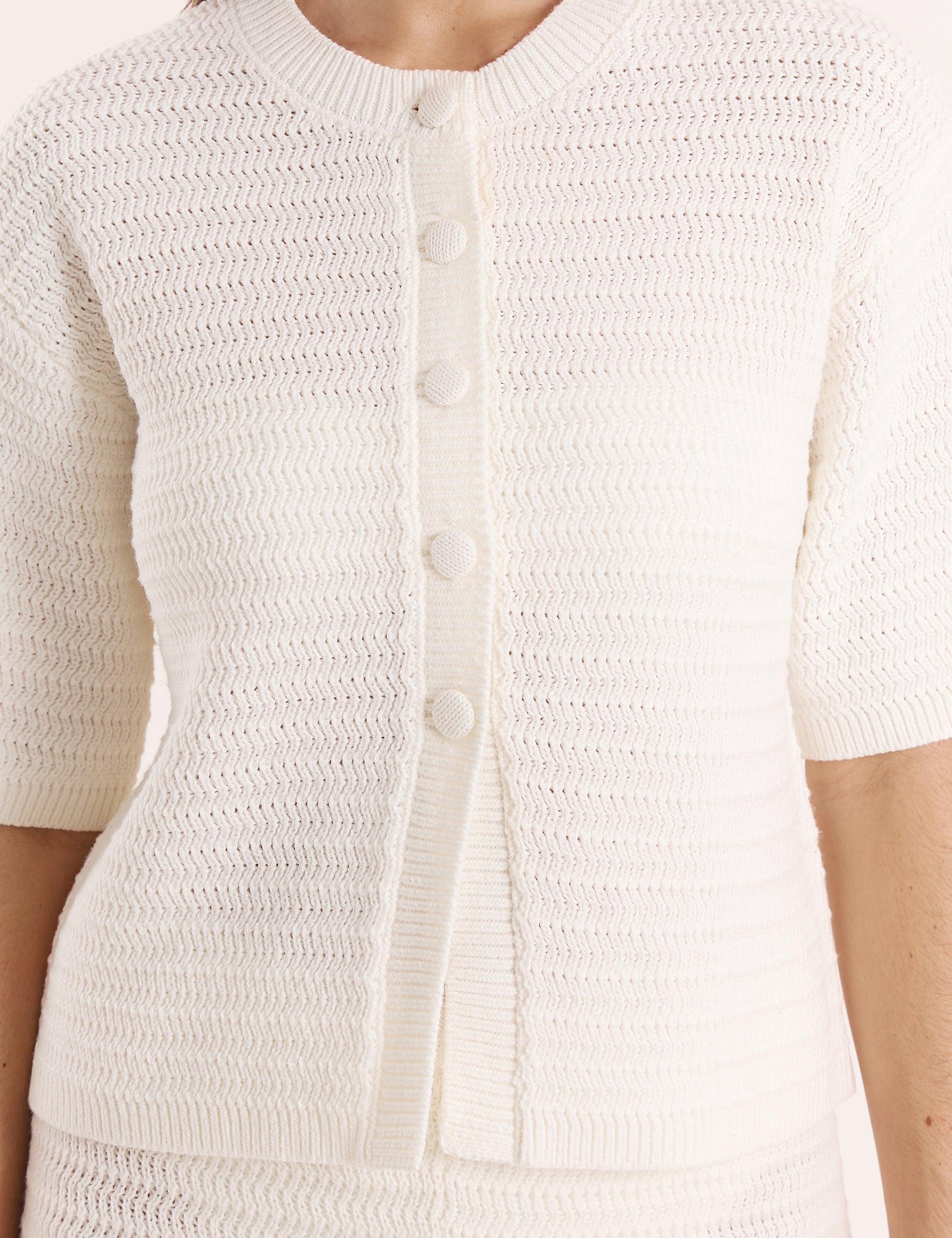 White Crochet Button Crop Shirt